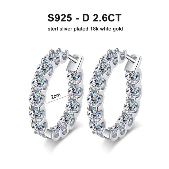 Certified 2.6ct D Color Moissanite Diamond Hoop Earring